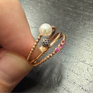 14K Solid Rose Gold Elegant Pearl and Gemstone Ring